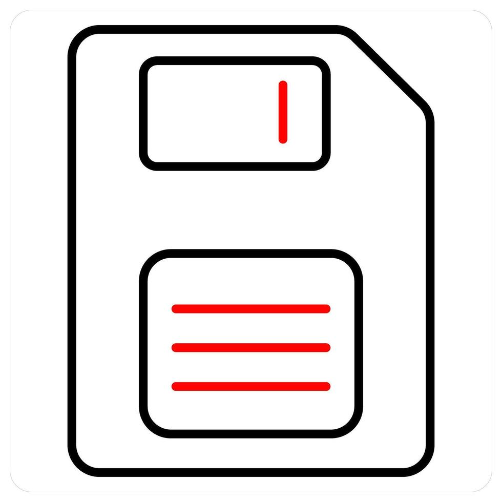 Floppy Icon Concept In Red Bold Line Color Vector
