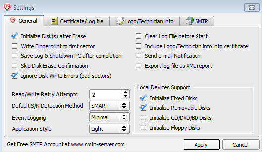 Settings Dialog Killdisk9