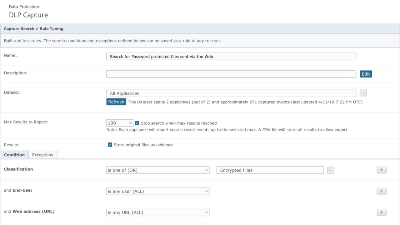 Dlp Capture Search Configuration
