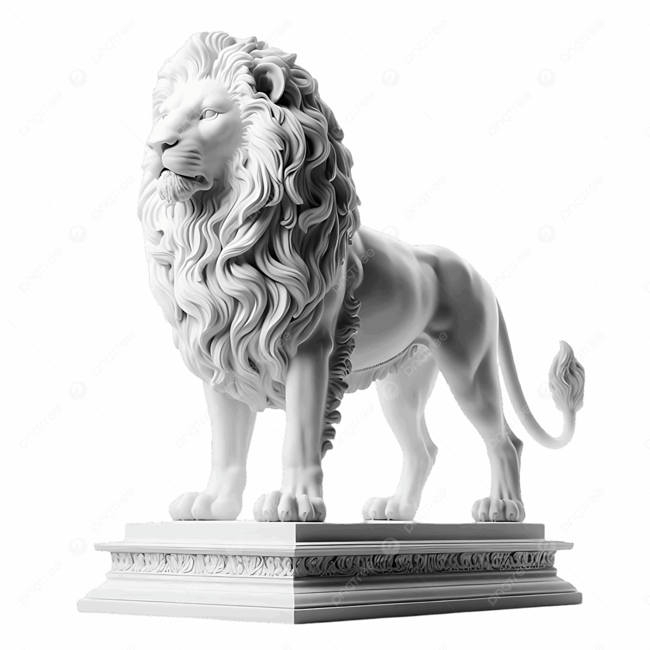 Pngtree A Majestic White Marble Lion Sculpture Stands Proudly On An Ornate Png Image_20862467