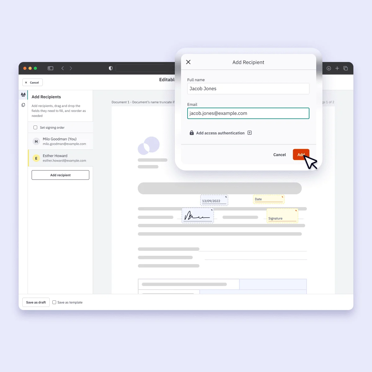 Screenshots Sign Add Recipient